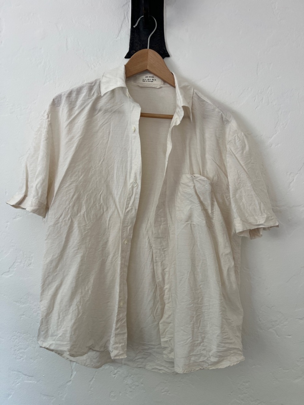 Zara Origins Light Cream Short-Sleeve Button-Up Shirt